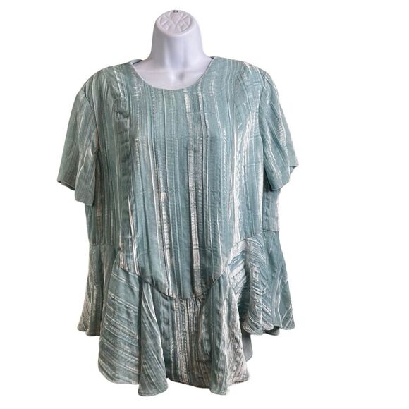 SecondSight Women's Teal Silk Velvet Peplum Top Size 4 Boho Retro Lagenlook - Picture 1 of 12